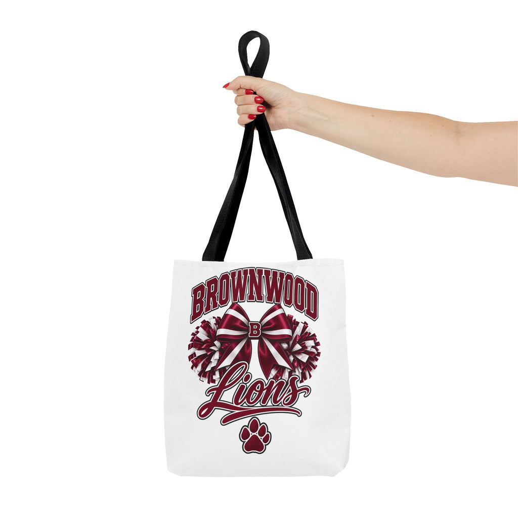 Brownwood Lions Cheer Tote Bag — School Spirit Bow & Pom-Pom Design