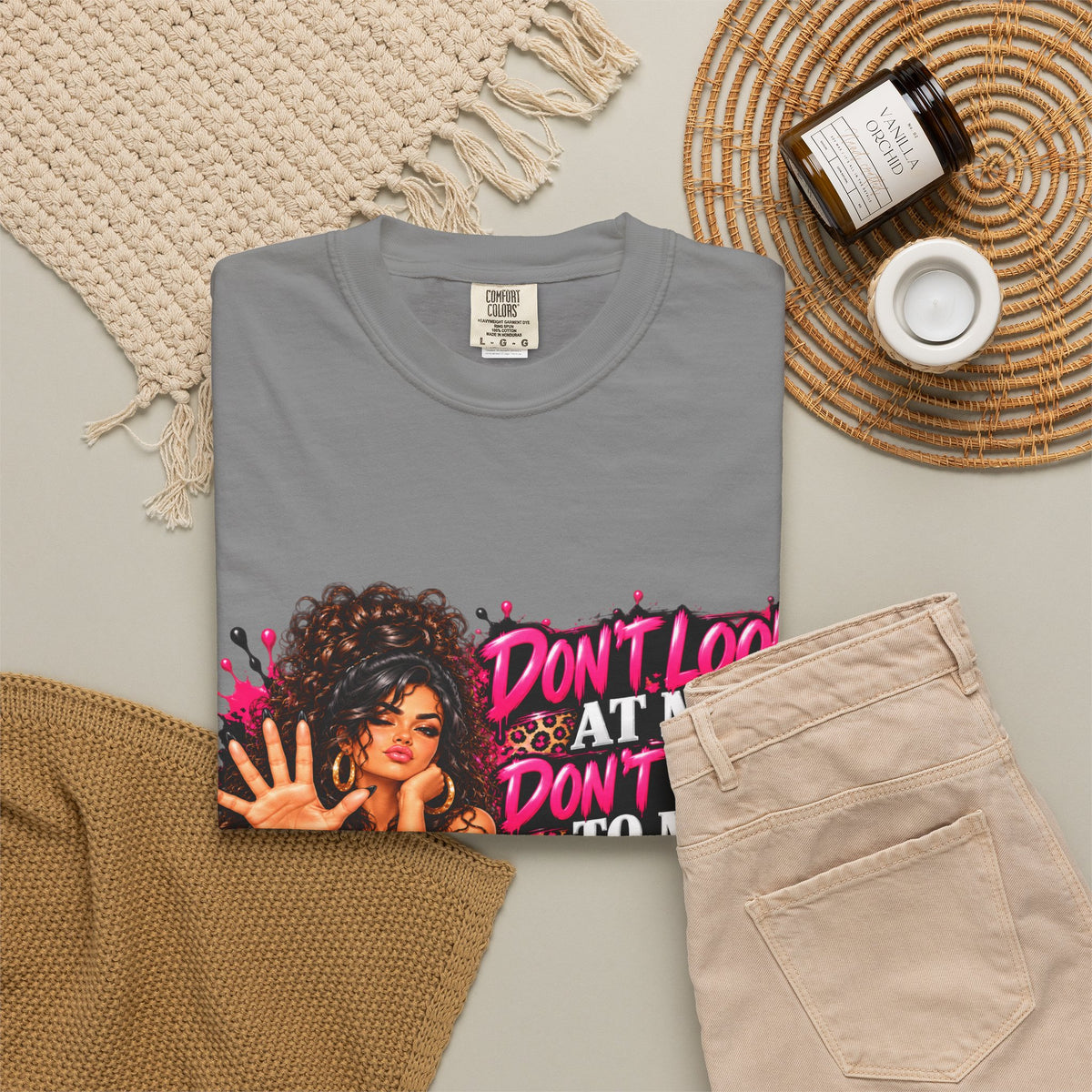 Graphic T-Shirt — "Don't Look at Me, Don't Talk to Me, Don't Touch Me" Afro Girl Streetwear