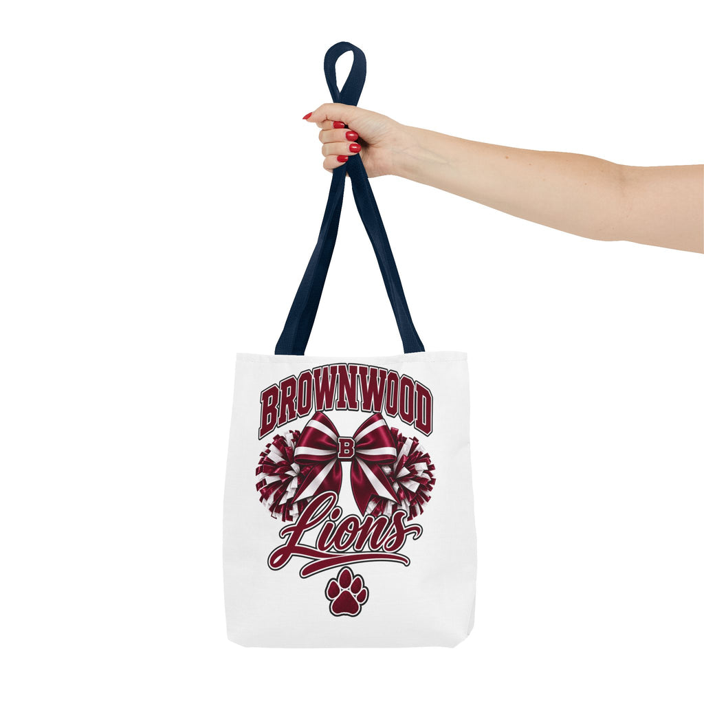 Brownwood Lions Cheer Tote Bag — School Spirit Bow & Pom-Pom Design