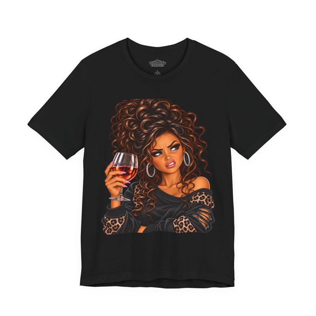 Curly Hair Wine Lover Graphic T-Shirt