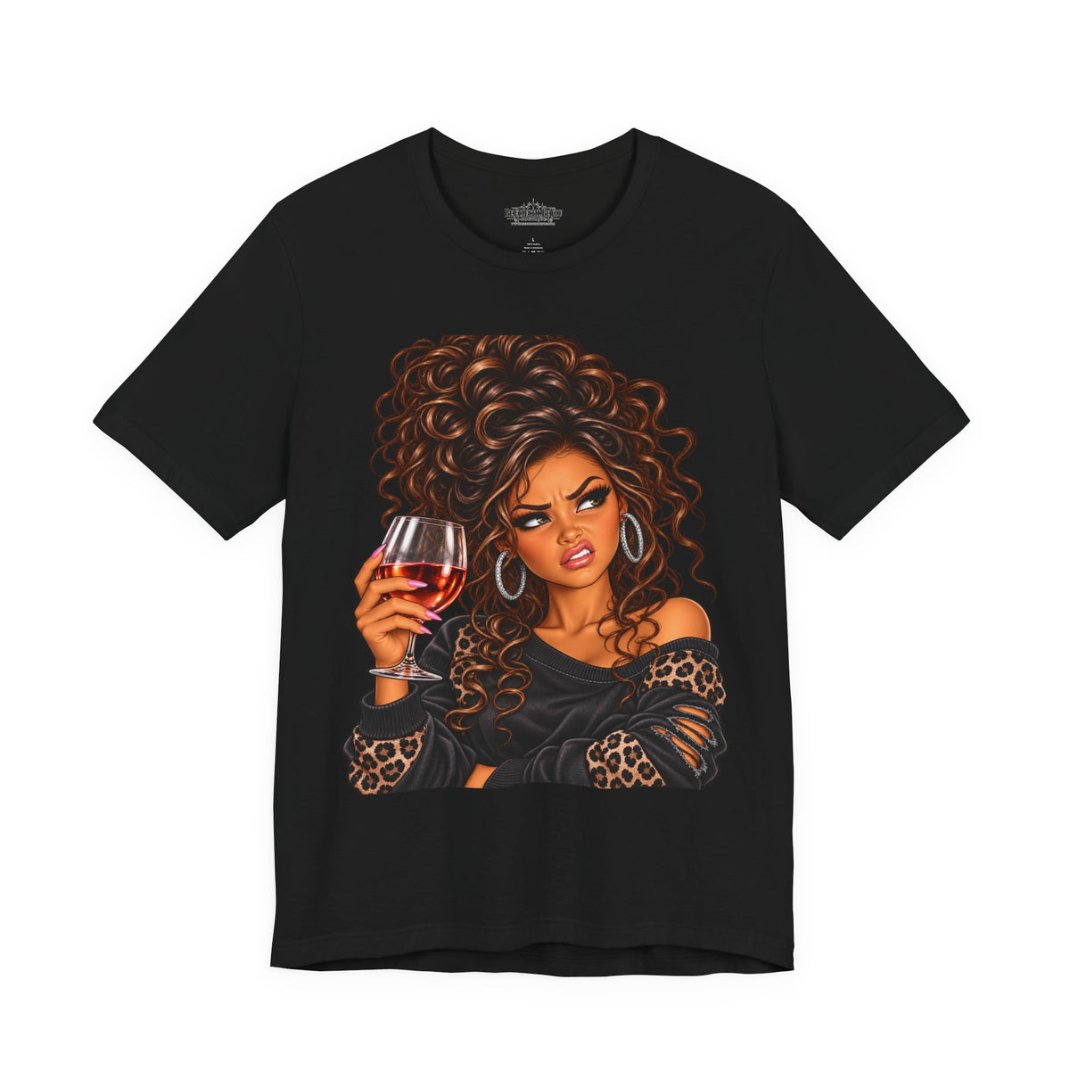 Curly Hair Wine Lover Graphic T-Shirt