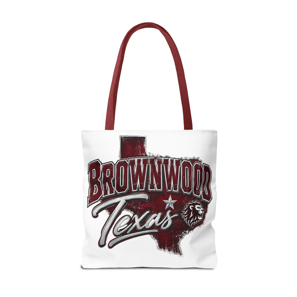 Brownwood Texas Tote Bag — Vintage State Outline & Lion Graphic