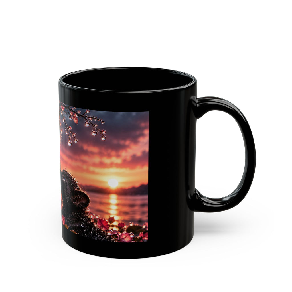 Black Panther & Cub Sunset Mug — 11oz/15oz Black Ceramic Coffee Cup