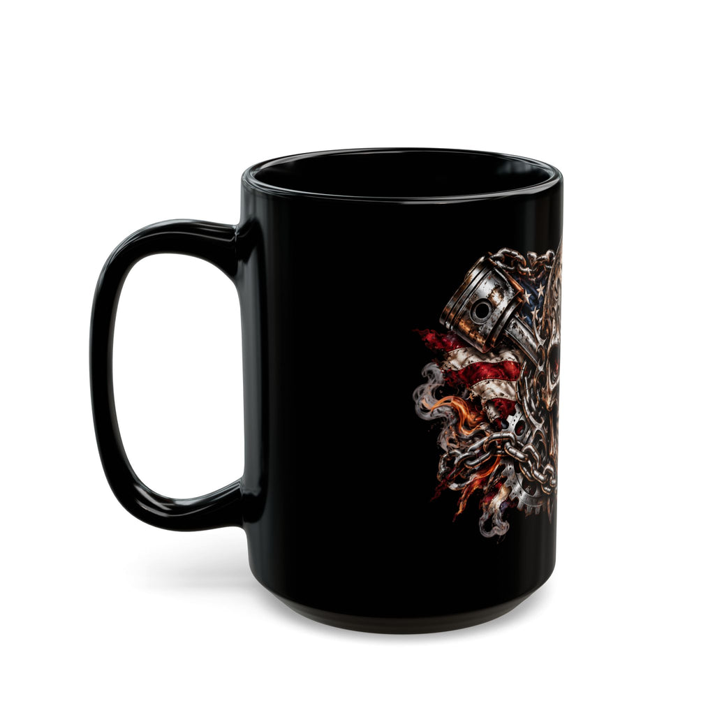 Skull & American Flag Black Mug — Gothic Biker Coffee Cup (11oz/15oz)