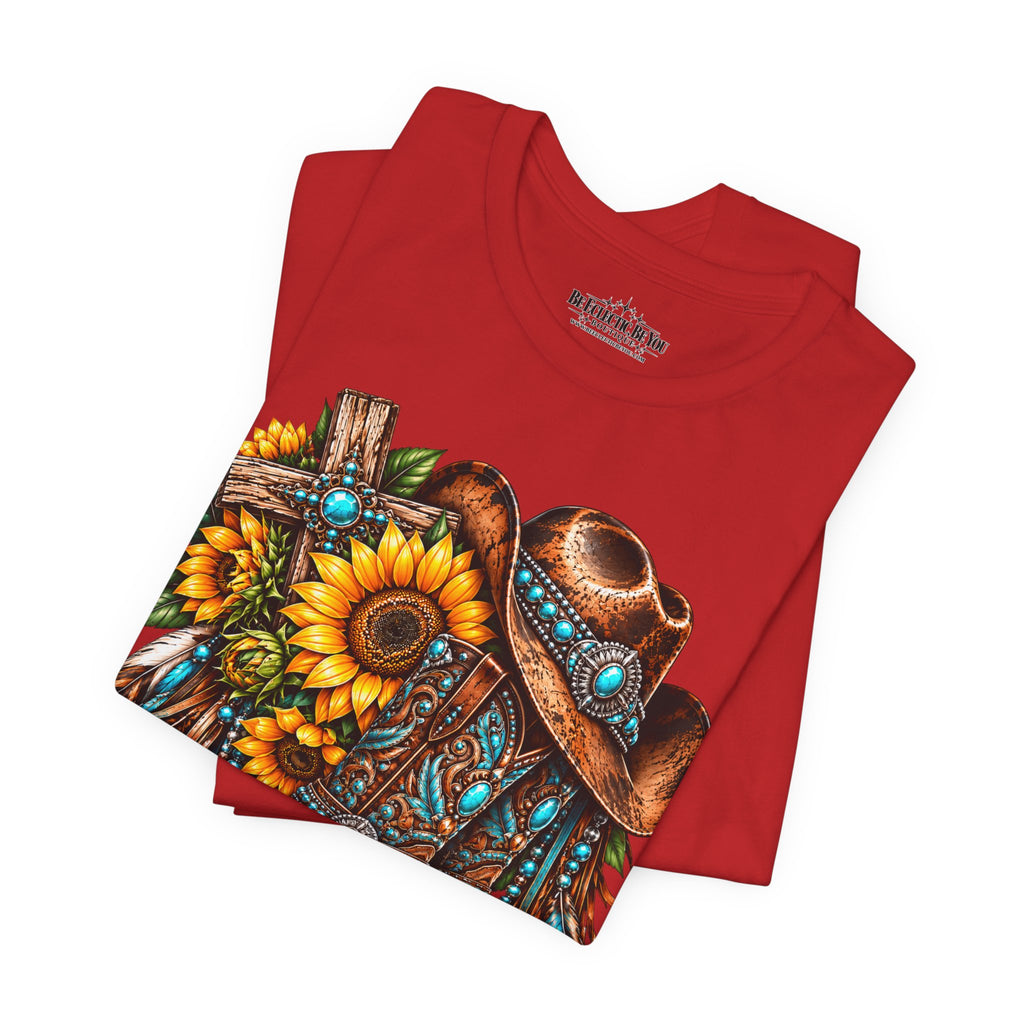Western Cowboy Boots & Sunflowers Graphic Tee