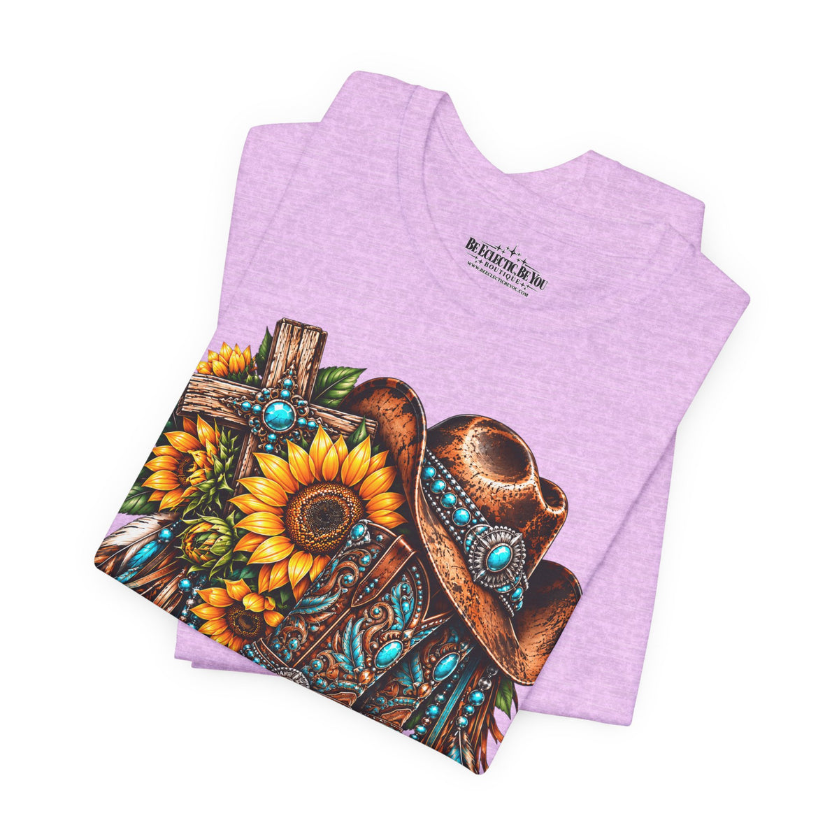 Western Cowboy Boots & Sunflowers Graphic Tee