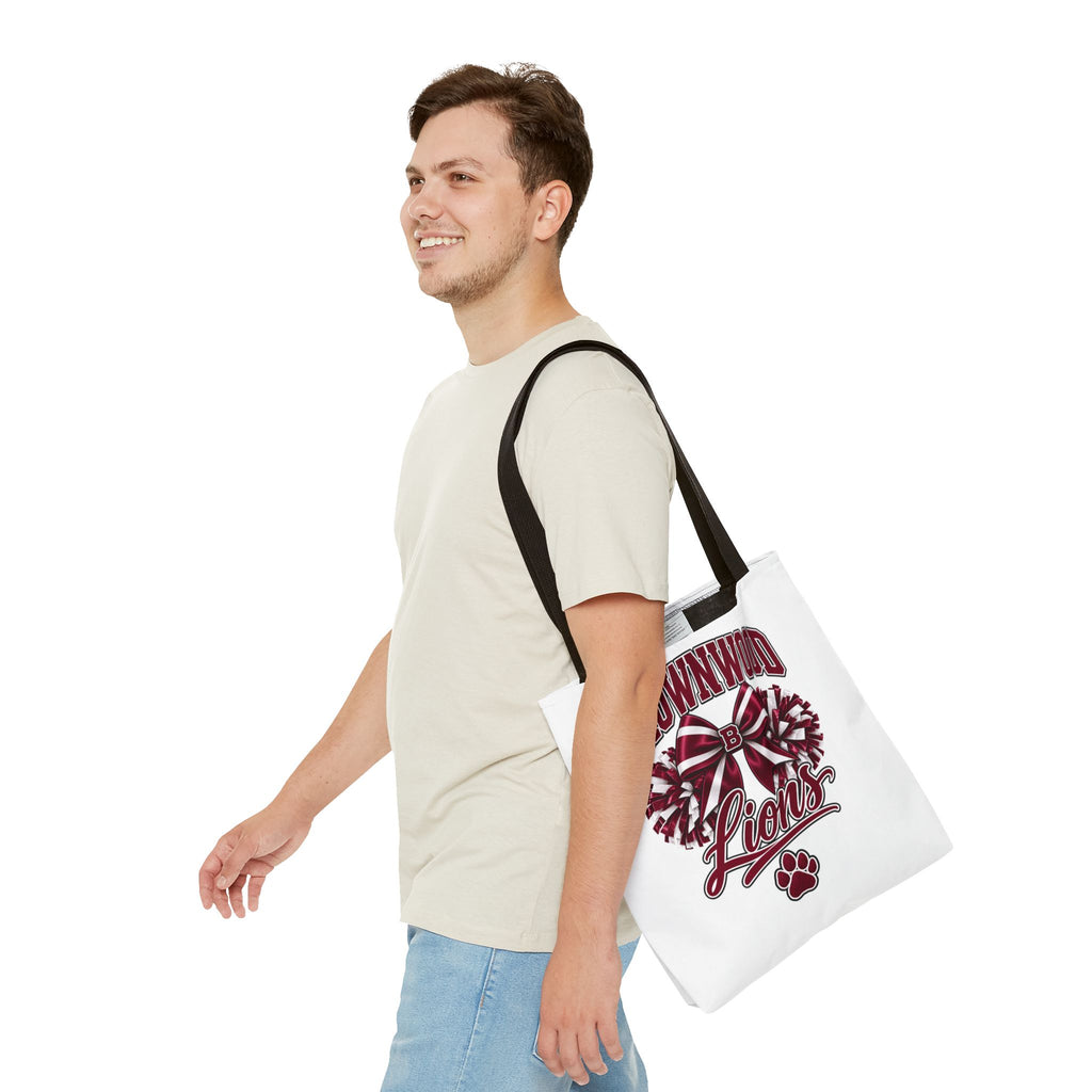 Brownwood Lions Cheer Tote Bag — School Spirit Bow & Pom-Pom Design