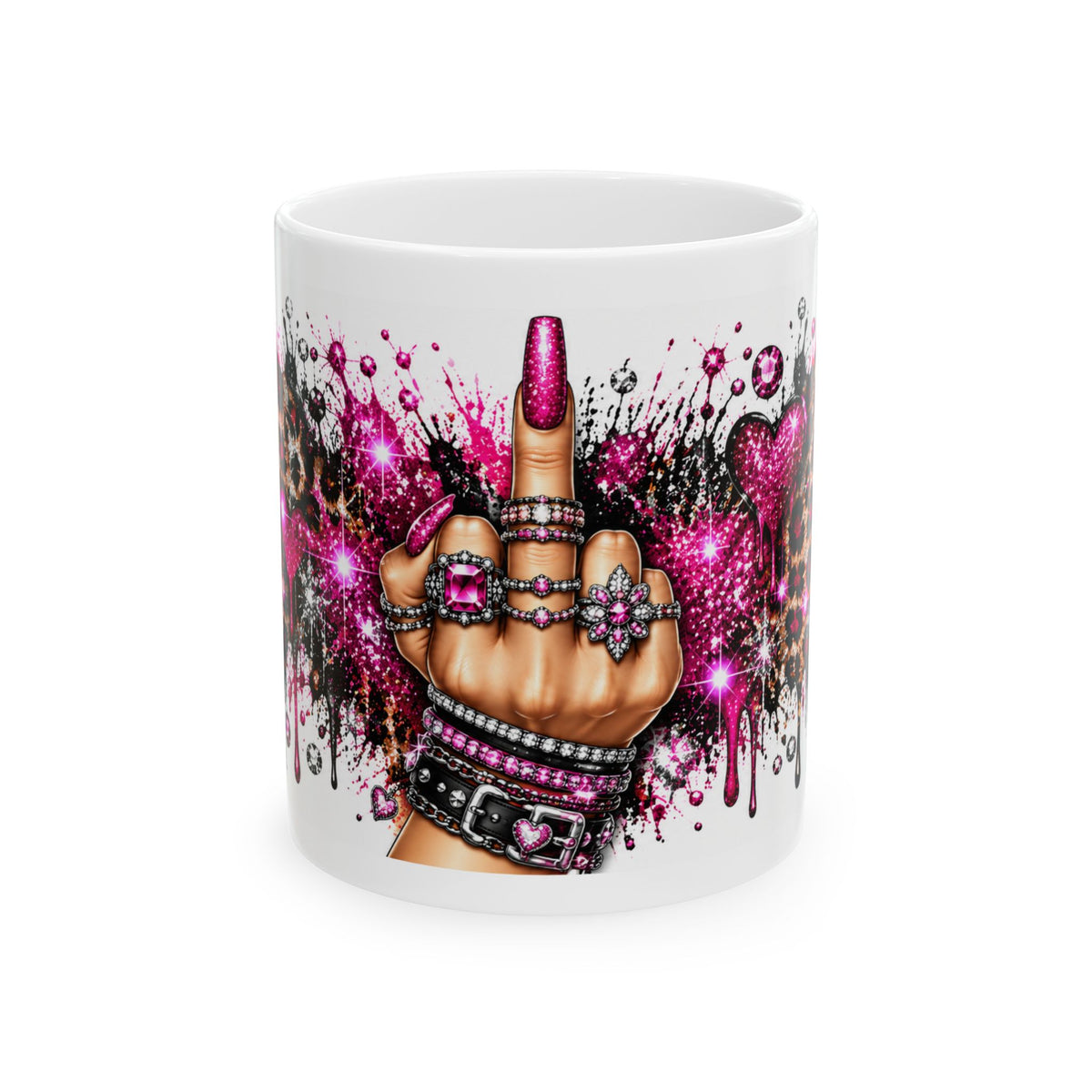 Pink Glitter Middle Finger Mug — Sassy Attitude Ceramic Coffee Cup (11oz & 15oz)
