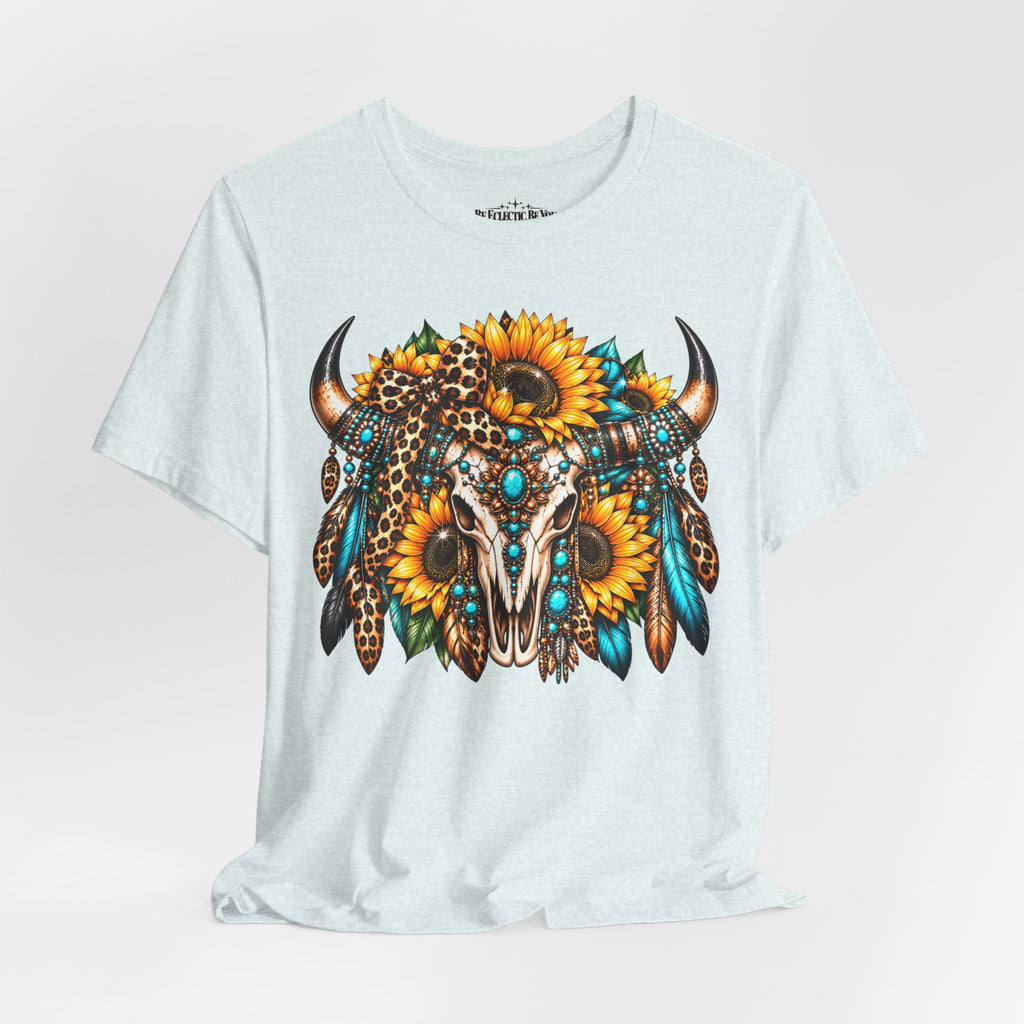 Boho Buffalo Skull Sunflower T-Shirt