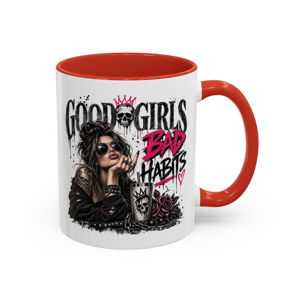 Good Girls, Bad Habits Accent Coffee Mug – Edgy Skull & Crown Design (11/15oz)