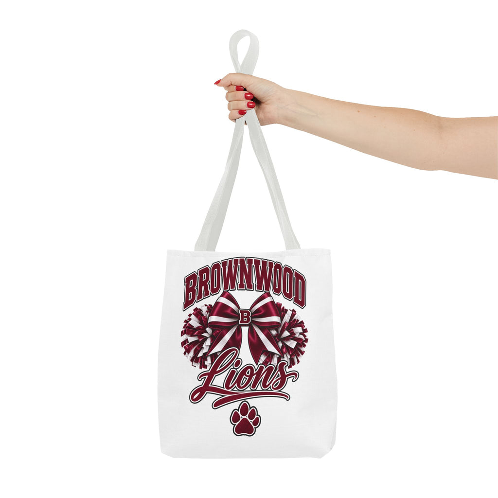 Brownwood Lions Cheer Tote Bag — School Spirit Bow & Pom-Pom Design