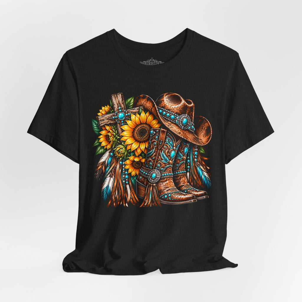 Western Cowboy Boots & Sunflowers Graphic Tee