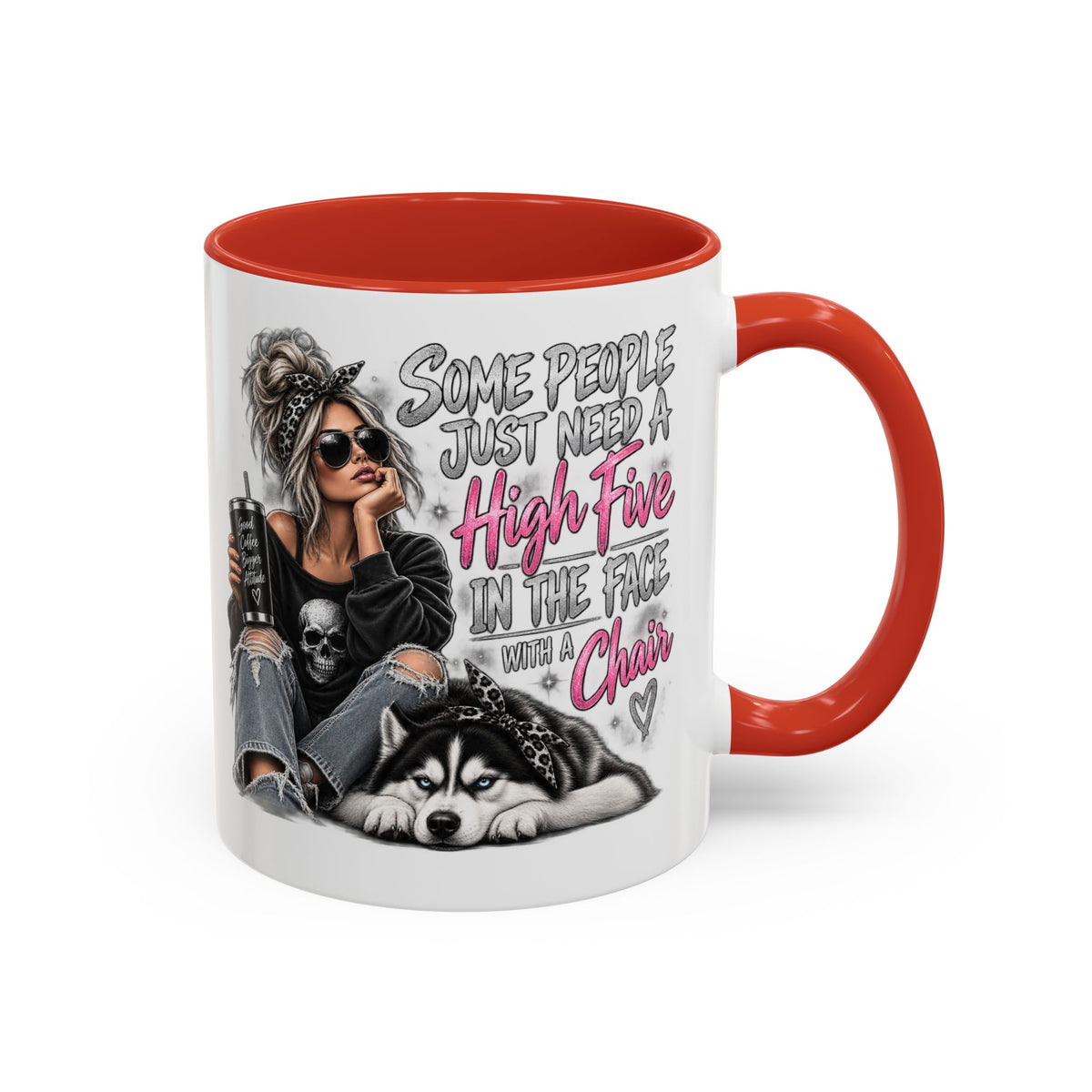Some People Just Need a High Five Mug – Funny Husky Dog & Sassy Woman Accent Coffee Mug