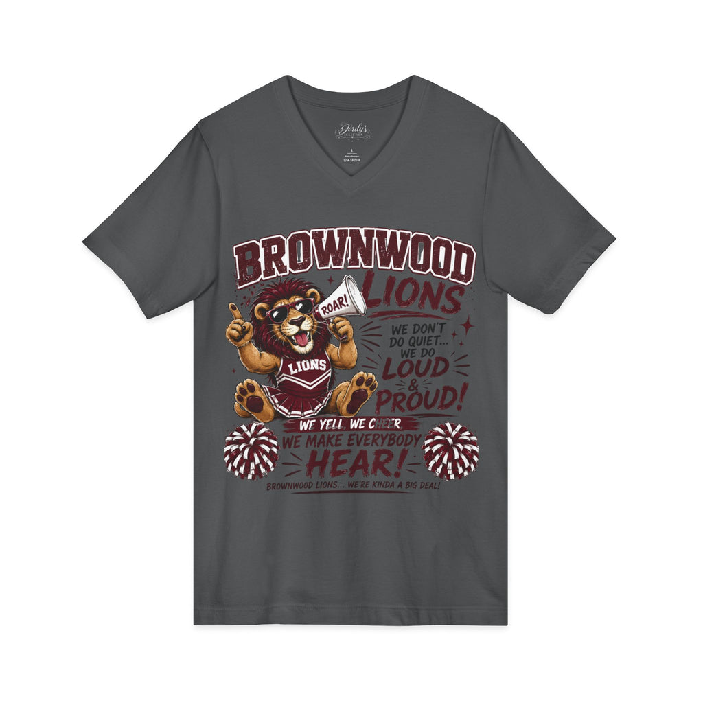 Brownwood Lions Cheer V-Neck T-Shirt — Loud Proud School Spirit Tee