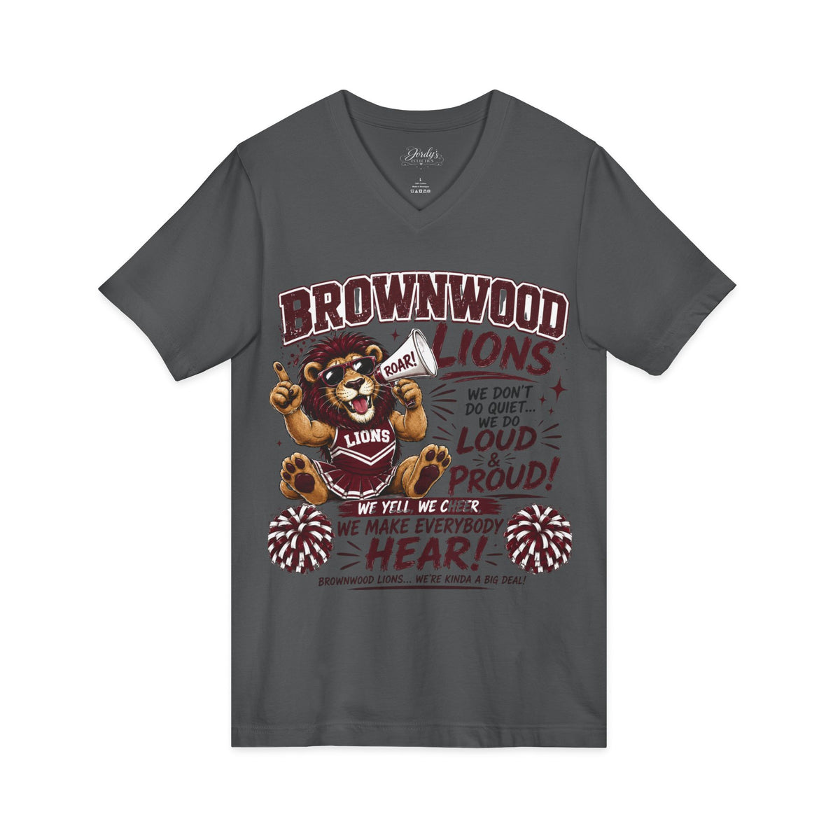 Brownwood Lions Cheer V-Neck T-Shirt — Loud Proud School Spirit Tee