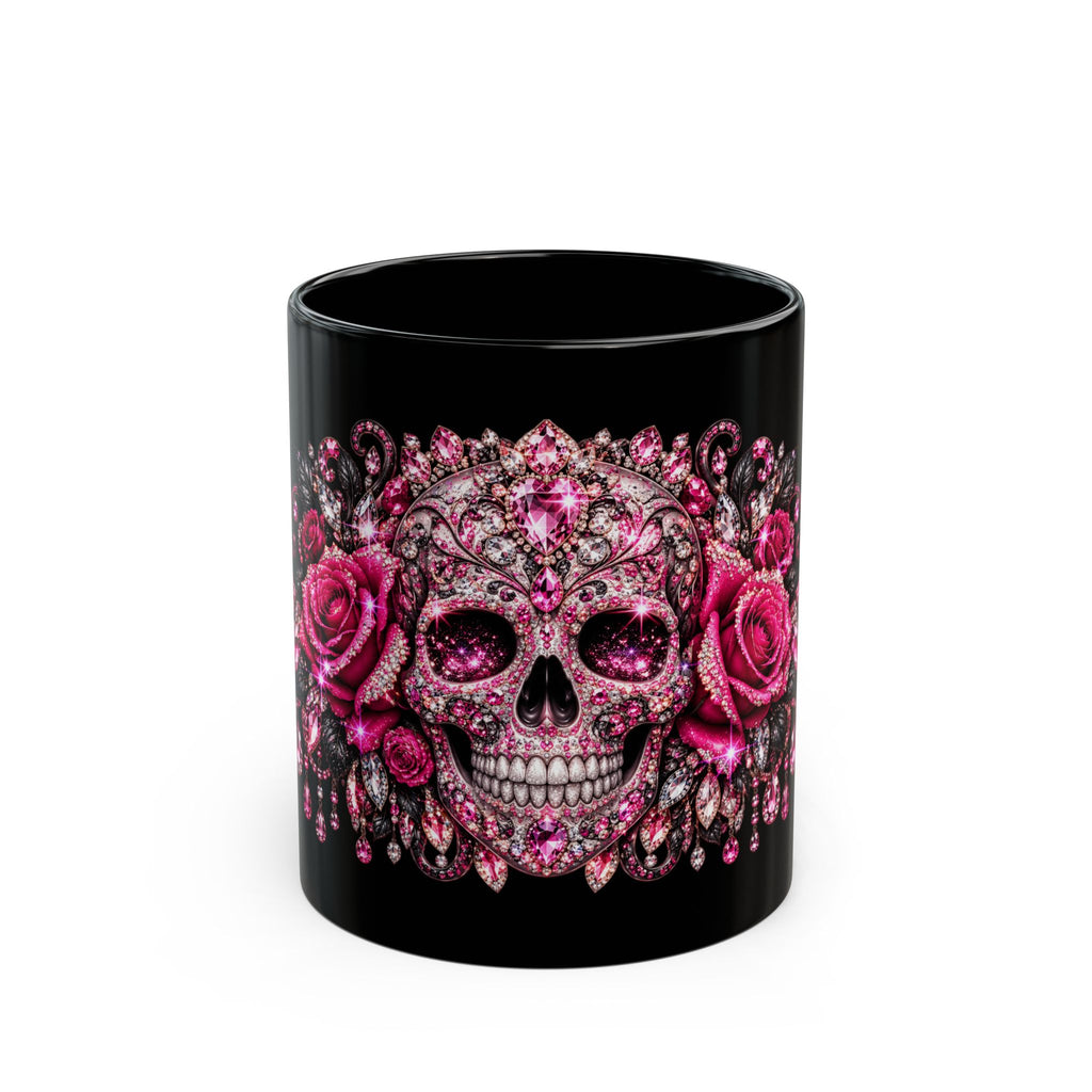 Pink Jeweled Sugar Skull Mug – Gothic Floral Coffee Cup (11oz & 15oz)