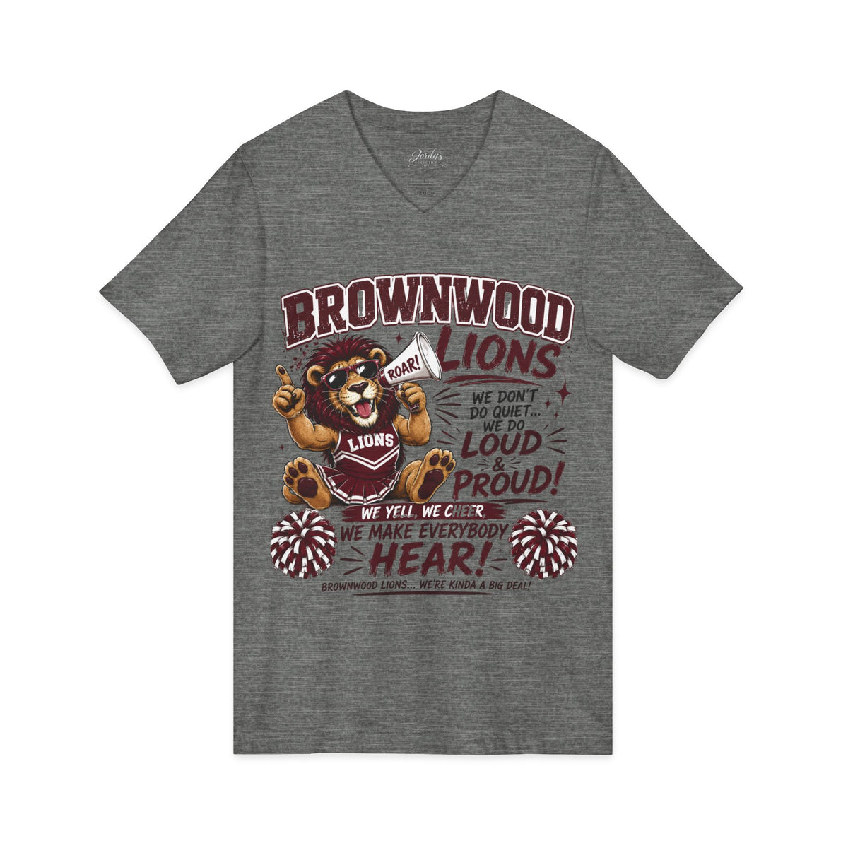 Brownwood Lions Cheer V-Neck T-Shirt — Loud Proud School Spirit Tee