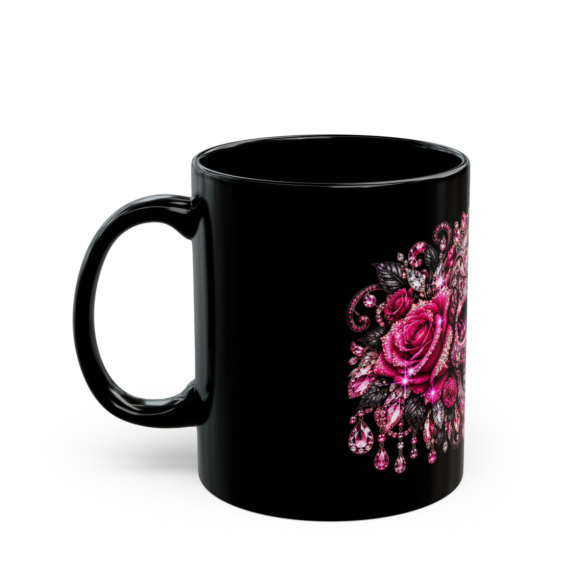 Pink Jeweled Sugar Skull Mug – Gothic Floral Coffee Cup (11oz & 15oz)