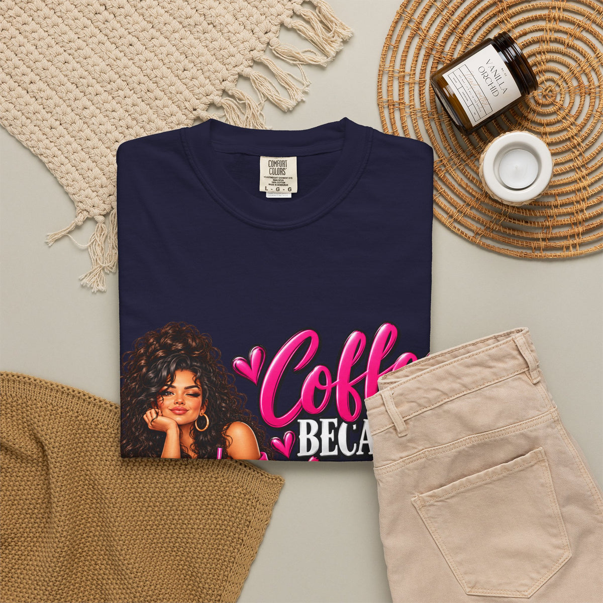 T-Shirt — "Coffee Because Adulting Is Hard" Graphic Tee (Cute Girl Illustration)