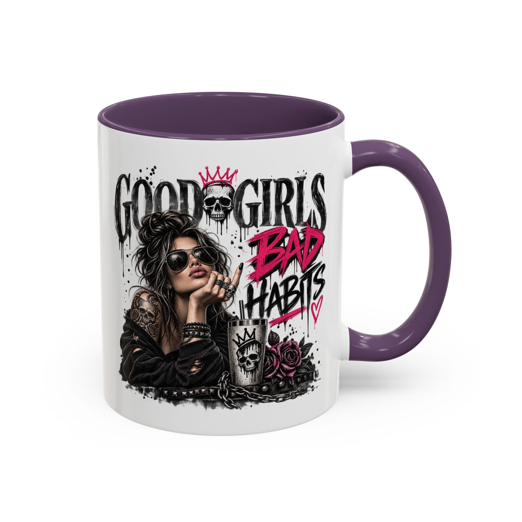 Good Girls, Bad Habits Accent Coffee Mug – Edgy Skull & Crown Design (11/15oz)