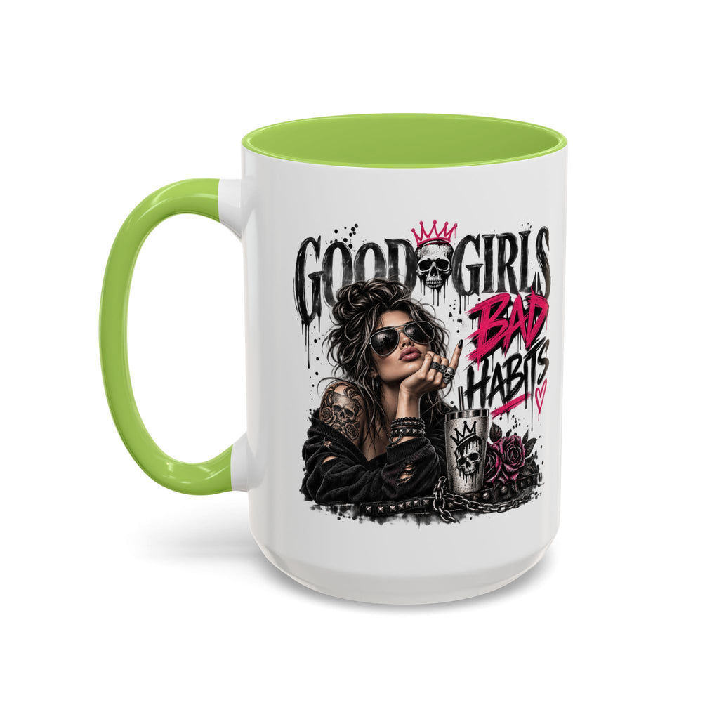 Good Girls, Bad Habits Accent Coffee Mug – Edgy Skull & Crown Design (11/15oz)