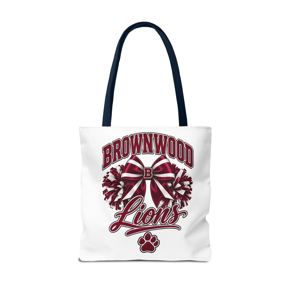 Brownwood Lions Cheer Tote Bag — School Spirit Bow & Pom-Pom Design