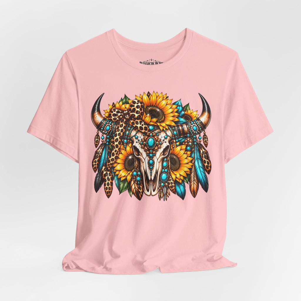 Boho Buffalo Skull Sunflower T-Shirt