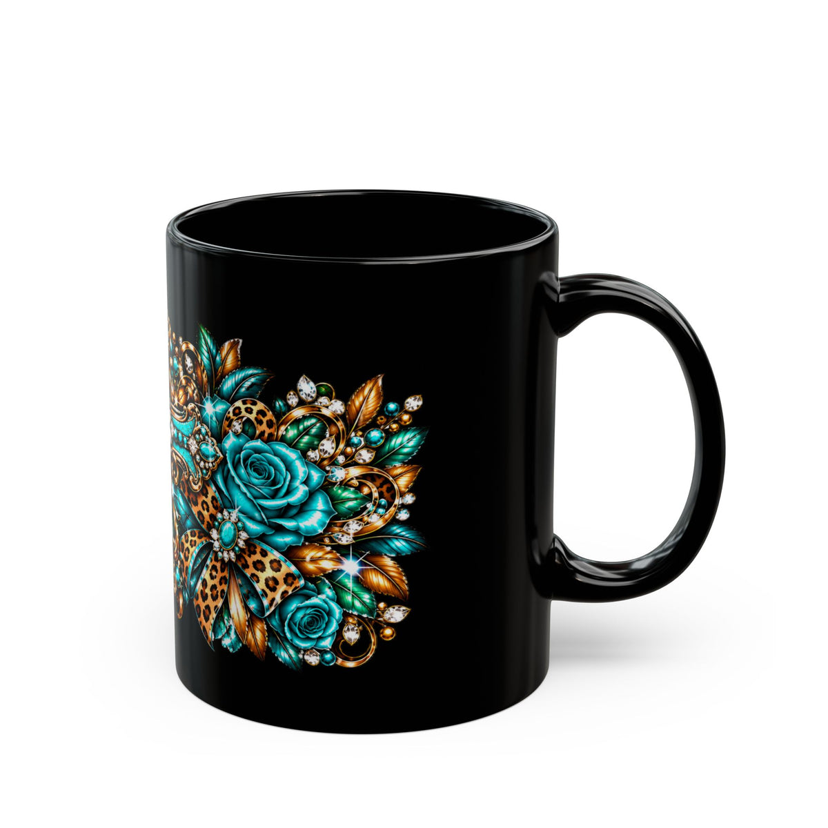 Turquoise Leopard Rose Ornate Mug