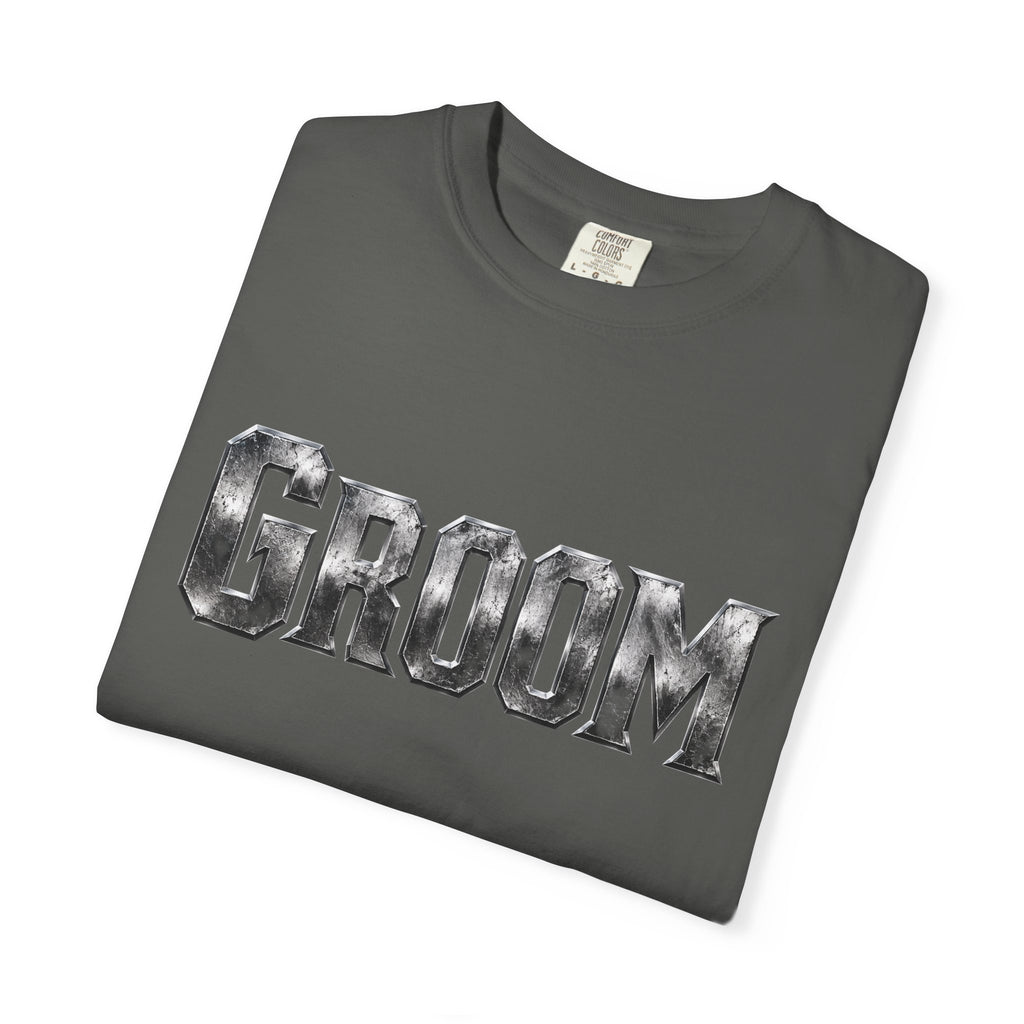 Groom Graphic T-Shirt — Metallic Lettering Wedding Tee for Grooms