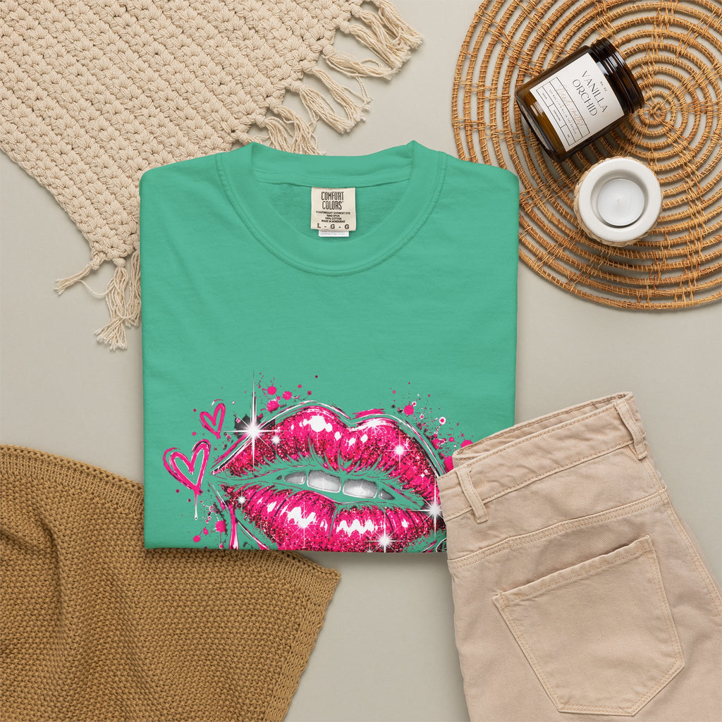 Graphic T-Shirt — Pink Lip Art & 'Backup!' Slogan Tee