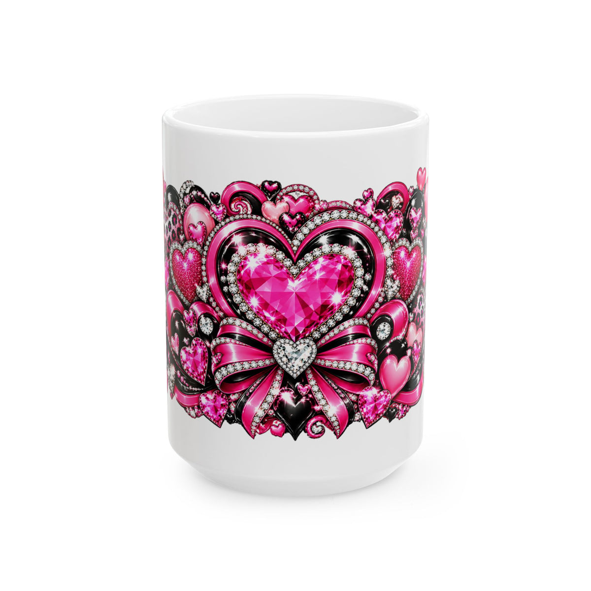 Pink Rhinestone Heart Love Ceramic Mug