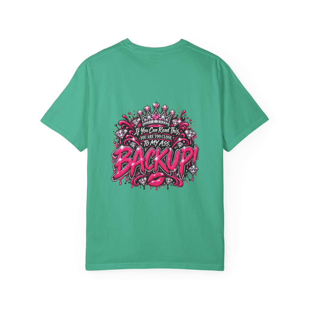 Graphic T-Shirt — Pink Lip Art & 'Backup!' Slogan Tee