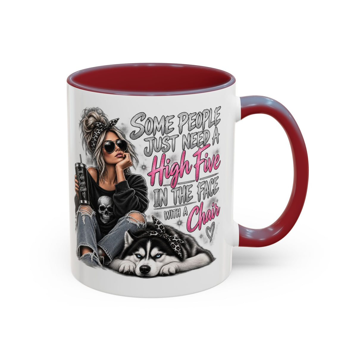 Some People Just Need a High Five Mug – Funny Husky Dog & Sassy Woman Accent Coffee Mug