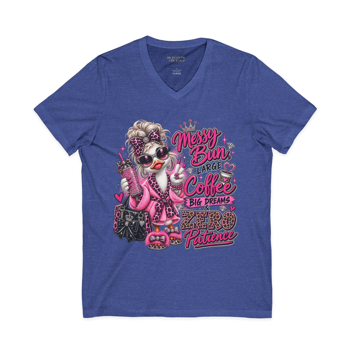 Messy Bun, Big Coffee V-Neck Tee — Funny Mom Graphic T-Shirt