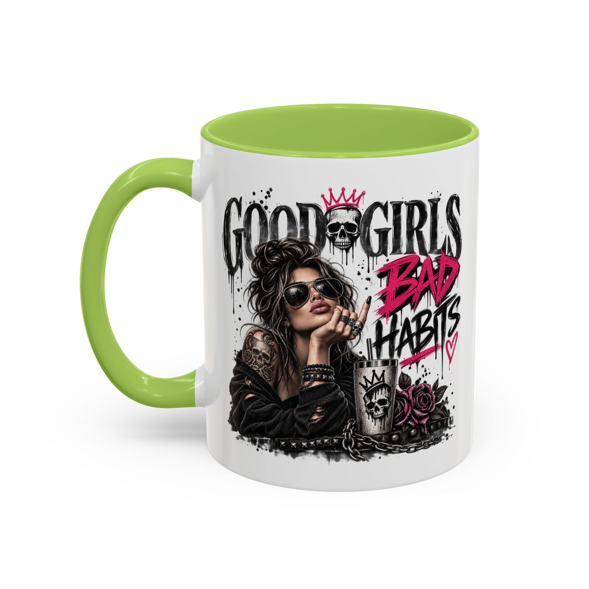 Good Girls, Bad Habits Accent Coffee Mug – Edgy Skull & Crown Design (11/15oz)