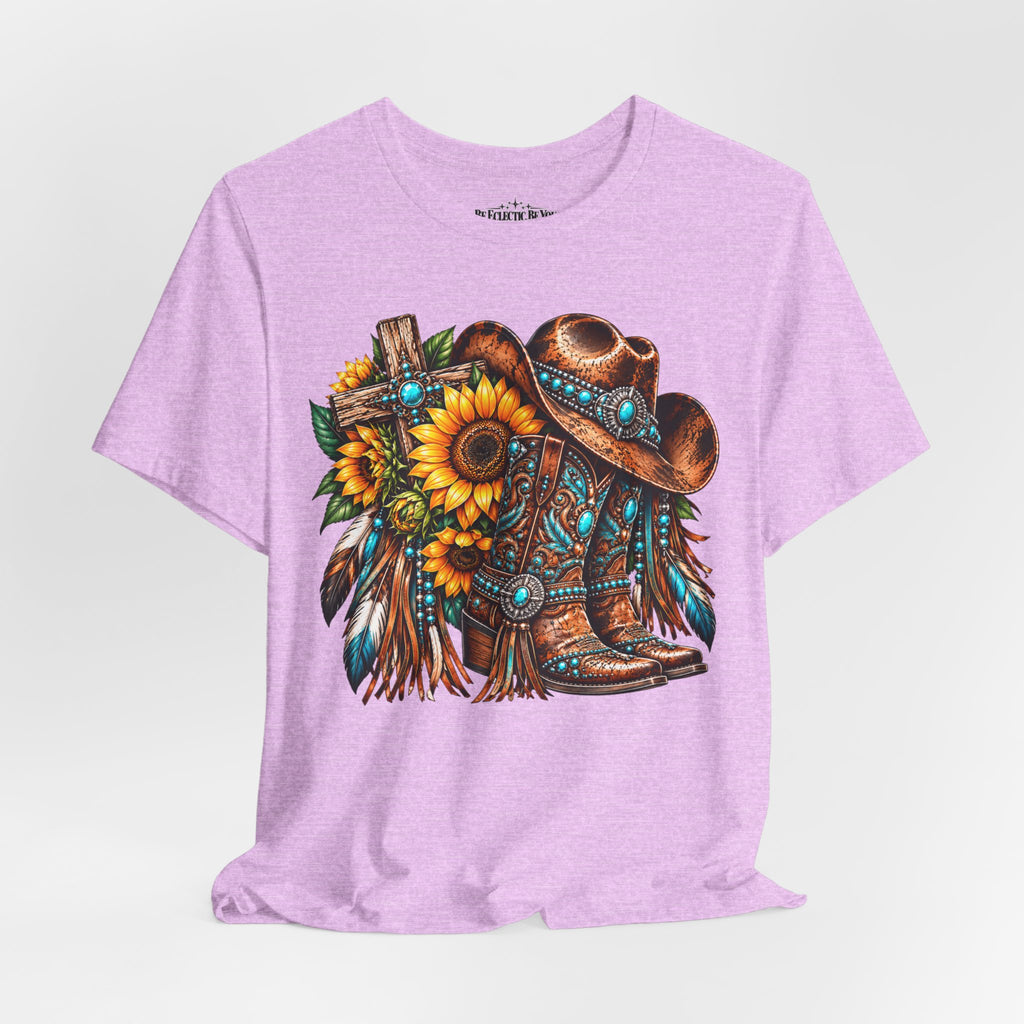 Western Cowboy Boots & Sunflowers Graphic Tee