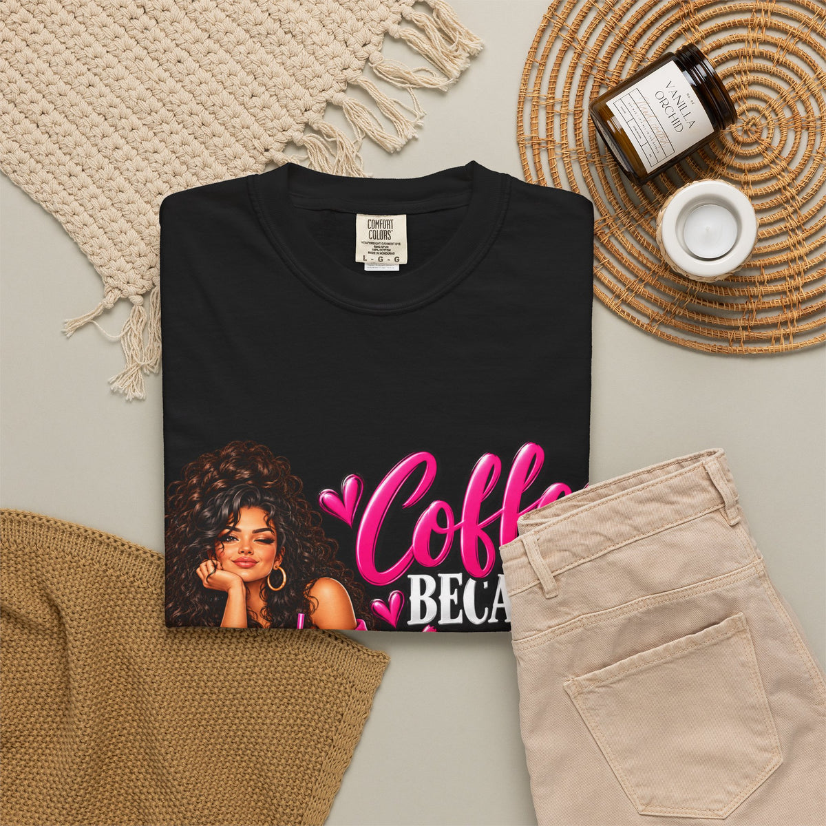 T-Shirt — "Coffee Because Adulting Is Hard" Graphic Tee (Cute Girl Illustration)