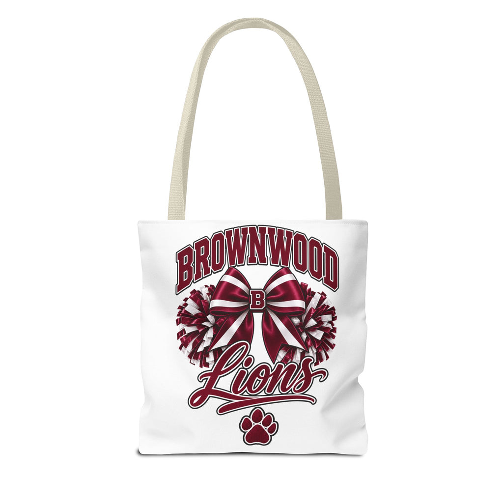 Brownwood Lions Cheer Tote Bag — School Spirit Bow & Pom-Pom Design