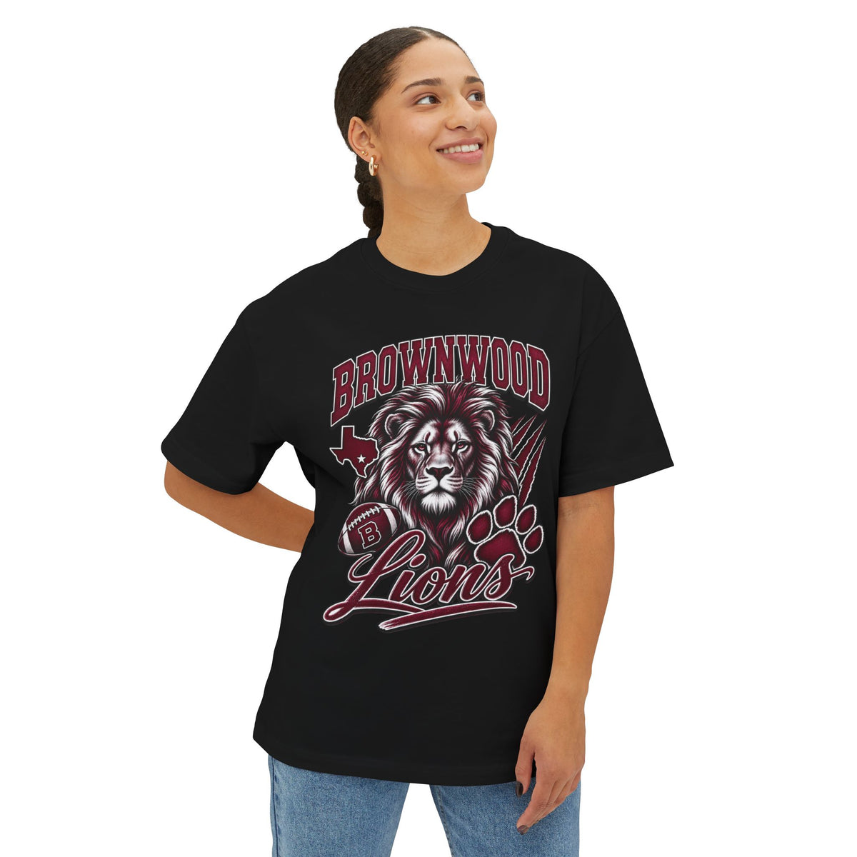 Brownwood Lions Unisex Graphic T-Shirt – Maroon & White