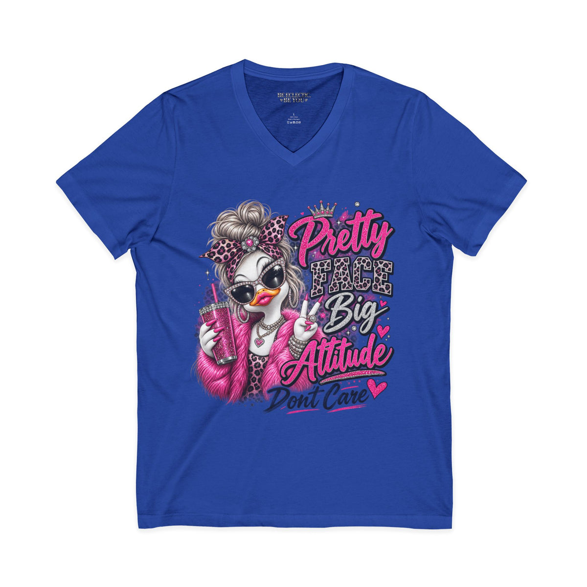 Pretty Duck Graphic V-Neck Tee — "Pretty Bigger Attitude Don’t Care"