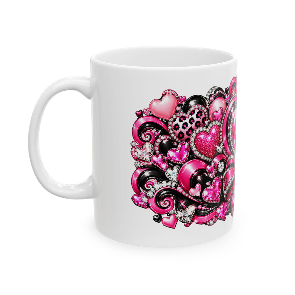 Pink Rhinestone Heart Love Ceramic Mug