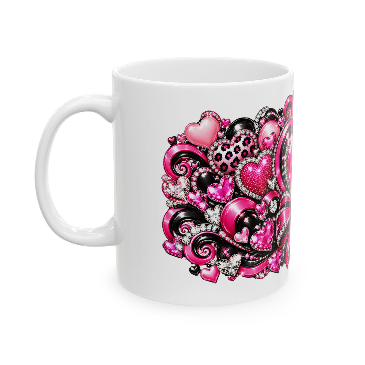 Pink Rhinestone Heart Love Ceramic Mug