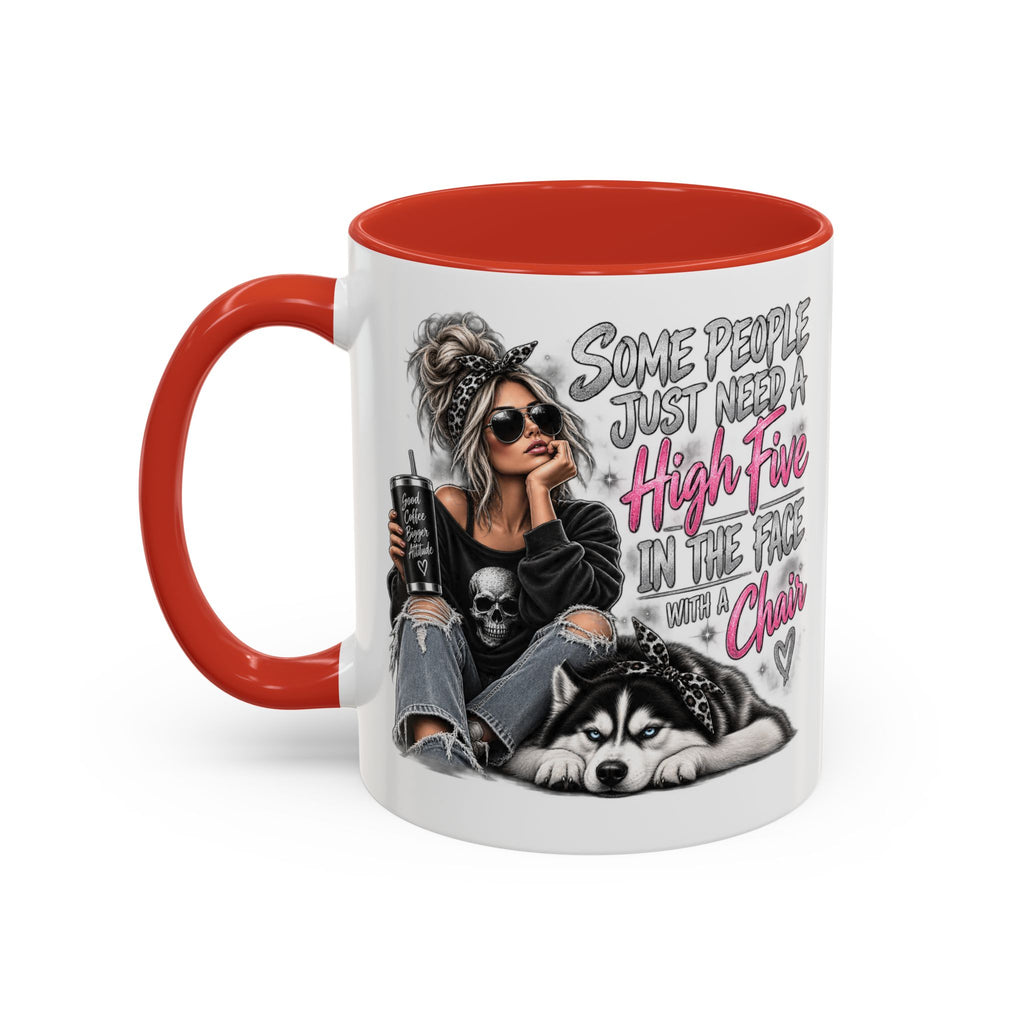 Some People Just Need a High Five Mug – Funny Husky Dog & Sassy Woman Accent Coffee Mug