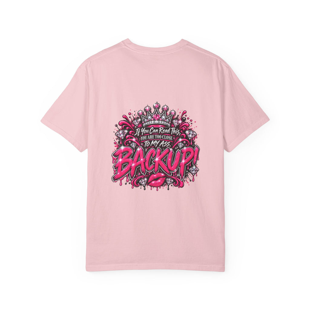 Graphic T-Shirt — Pink Lip Art & 'Backup!' Slogan Tee