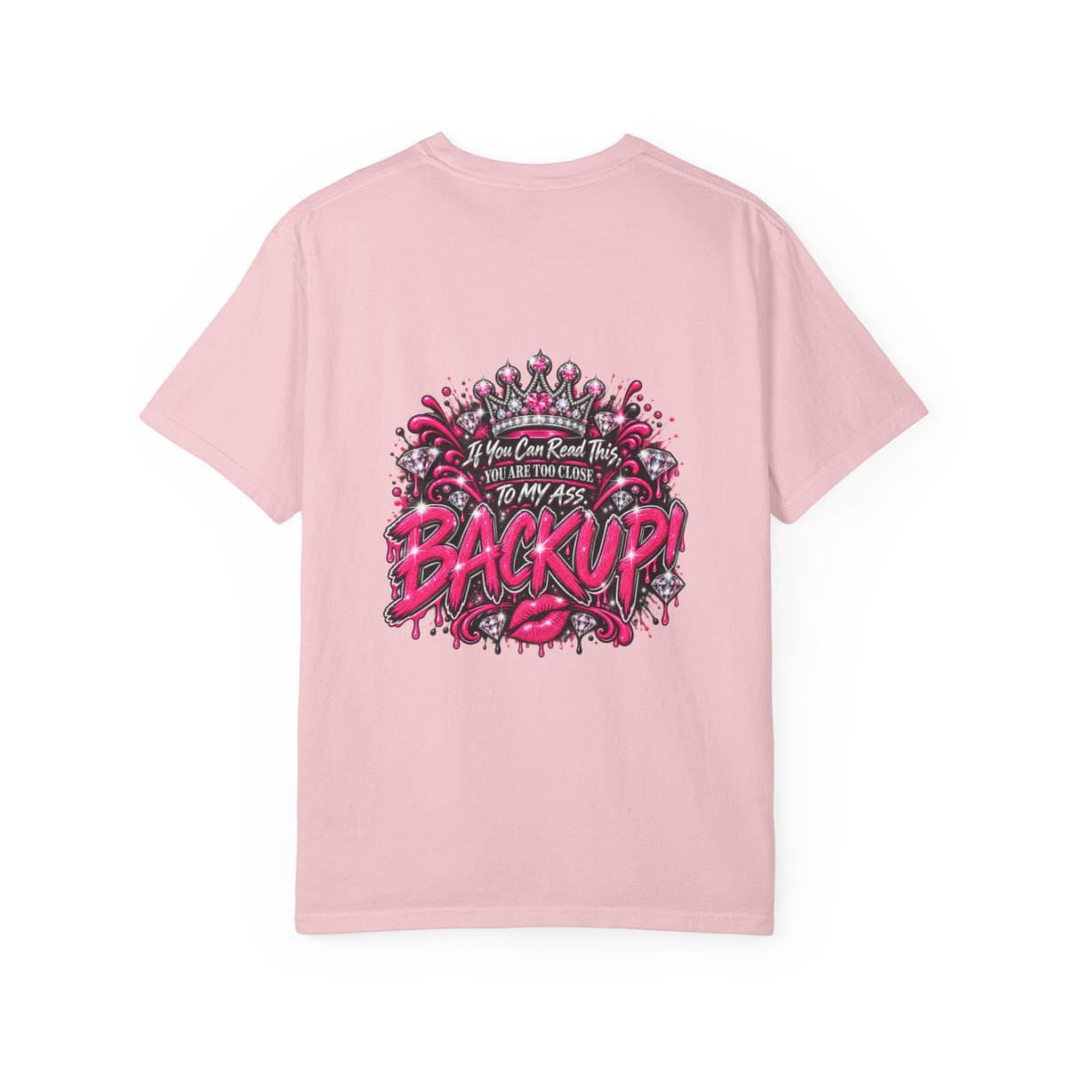 Graphic T-Shirt — Pink Lip Art & 'Backup!' Slogan Tee