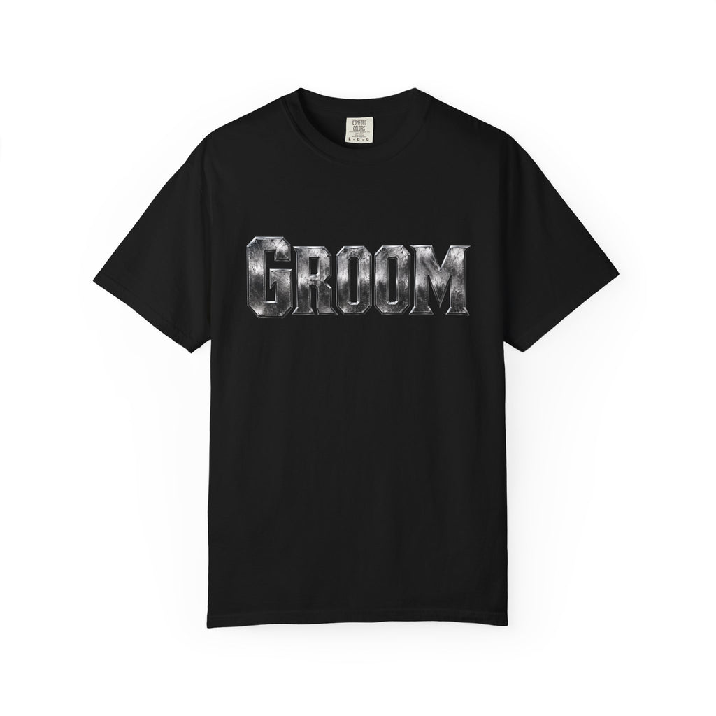 Groom Graphic T-Shirt — Metallic Lettering Wedding Tee for Grooms