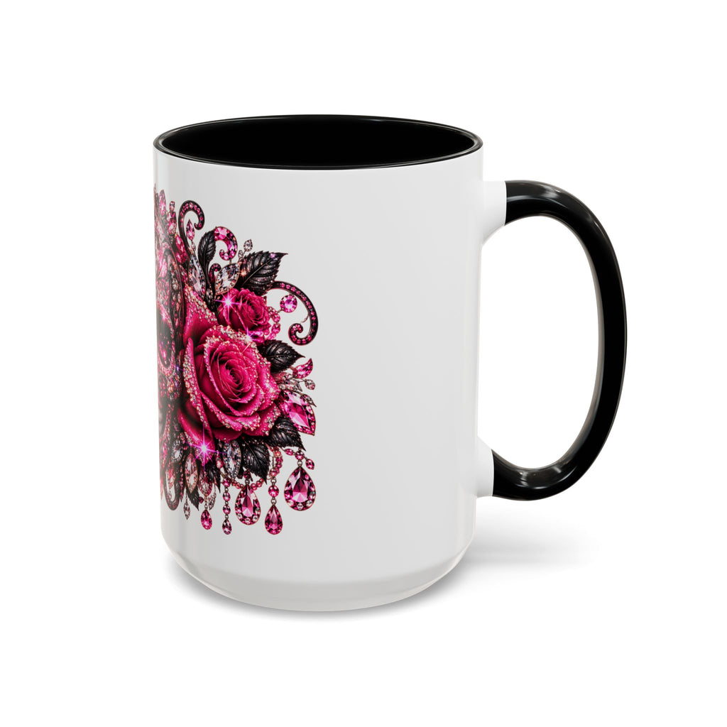 Pink Rhinestone Sugar Skull Coffee Mug – Day of the Dead Floral Accent Mug