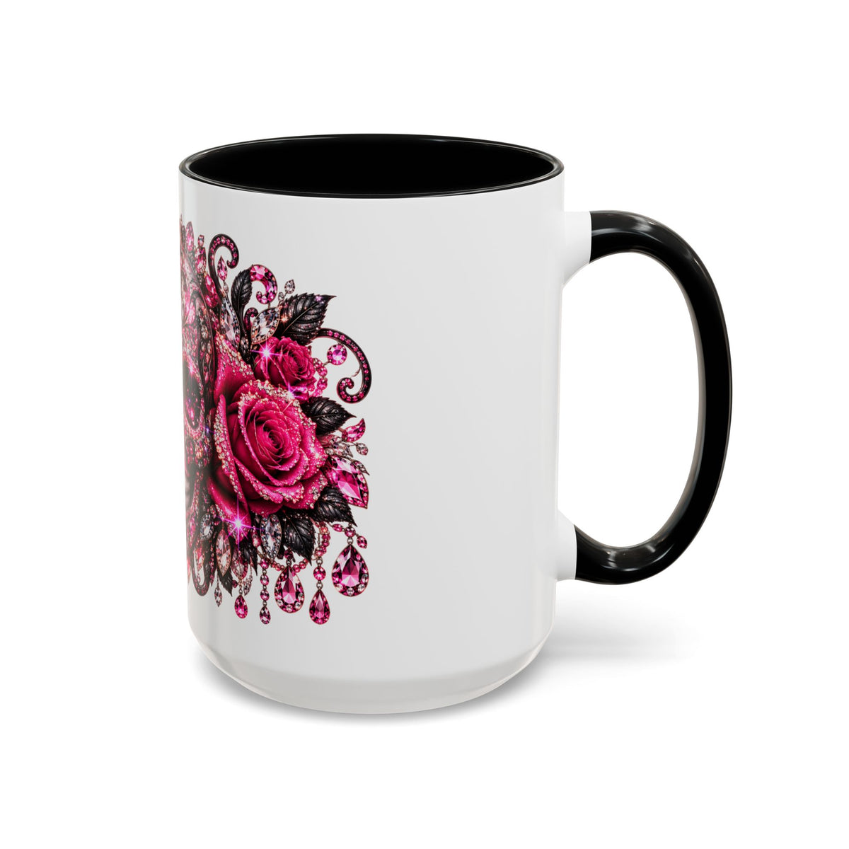 Pink Rhinestone Sugar Skull Coffee Mug – Day of the Dead Floral Accent Mug