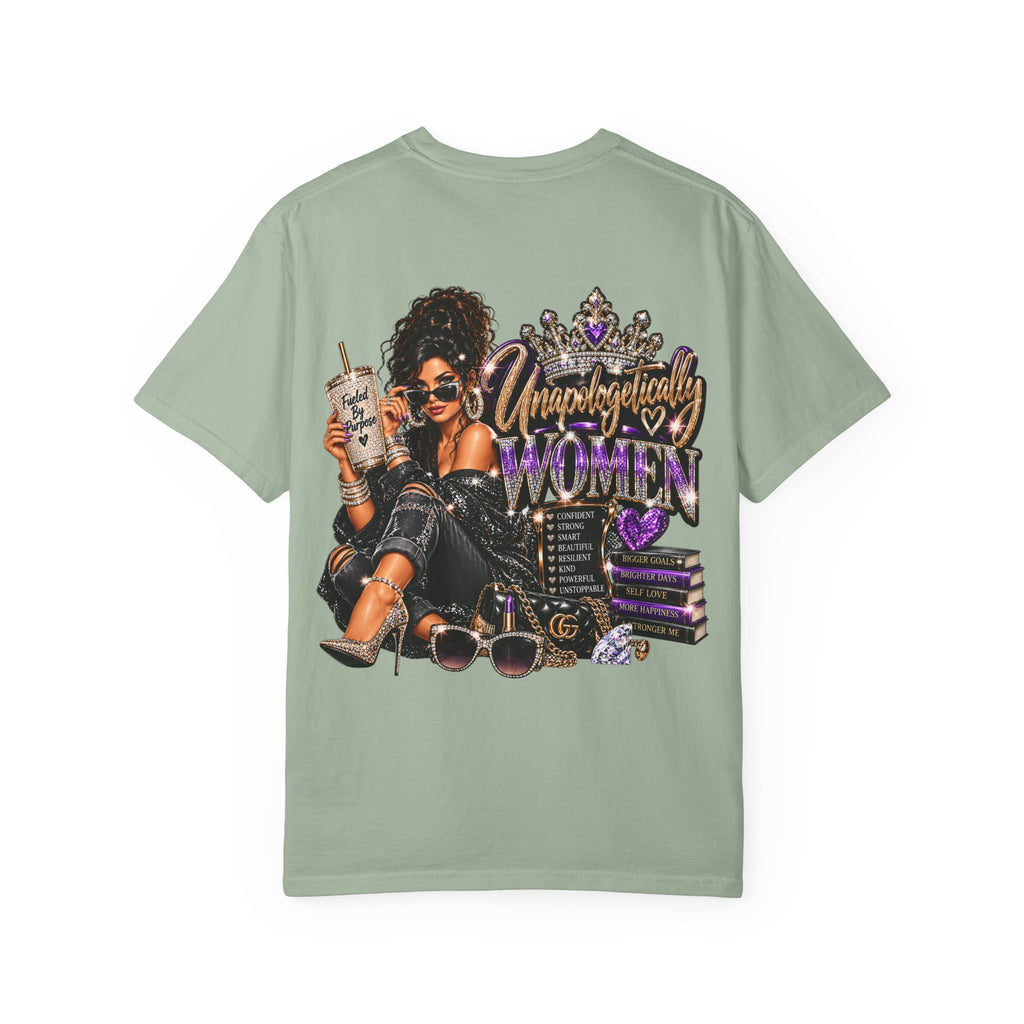 Unapologetically Women T-Shirt — Empowerment Graphic Tee with Crown, Books & Fashion Illustration