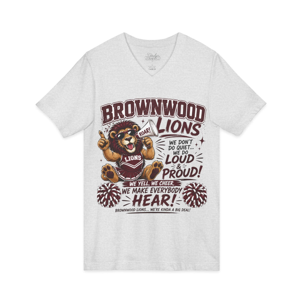 Brownwood Lions Cheer V-Neck T-Shirt — Loud Proud School Spirit Tee